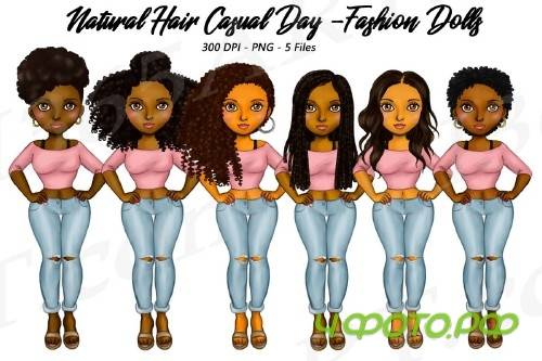 Casual Day Clipart, Black Girls, Natural Hair, Fashion Dolls - 246345