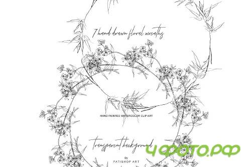 Watercolor & Hand Drawn Wreath Set - 3271546