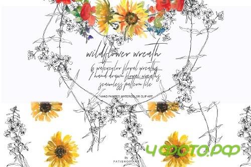 Watercolor & Hand Drawn Wreath Set - 3271546