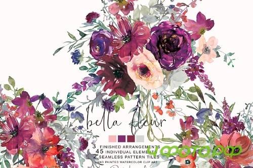 Watercolor Purple & Burgundy Florals - 3361909