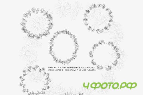 Watercolor Daisy Wreath Clip Art - 3555783