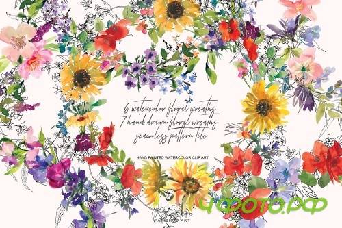 Watercolor & Hand Drawn Wreath Set - 3271546