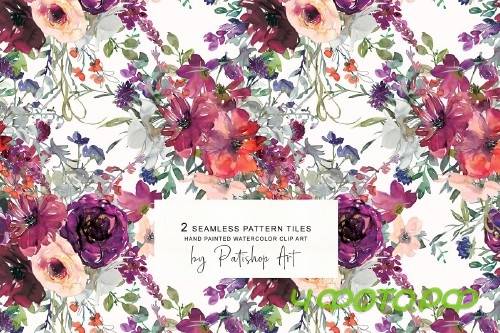 Watercolor Purple & Burgundy Florals - 3361909