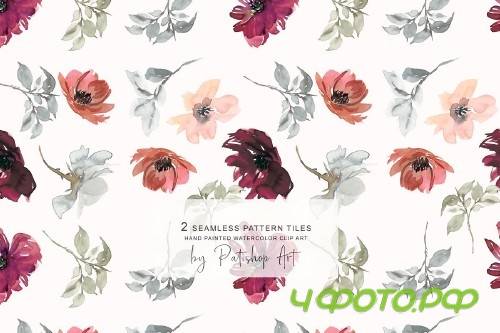 Watercolor Purple & Burgundy Florals - 3361909