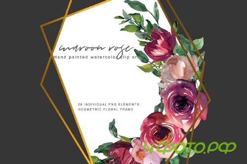 Watercolor Maroon Rose Clipart - 3036678