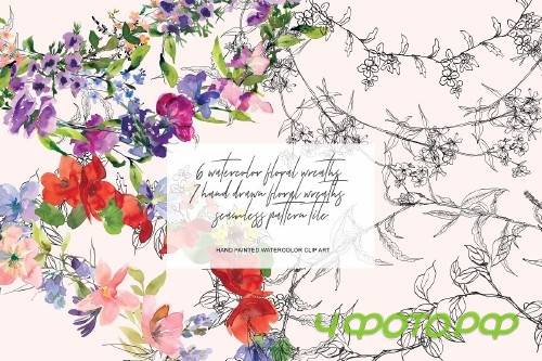 Watercolor & Hand Drawn Wreath Set - 3271546