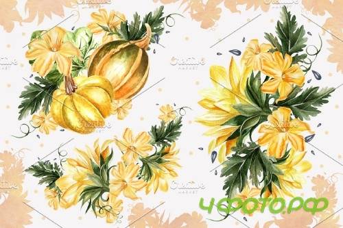 Watercolor Sunflower & Pumpkins - 3921210