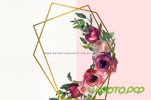 Watercolor Maroon Rose Clipart - 3036678