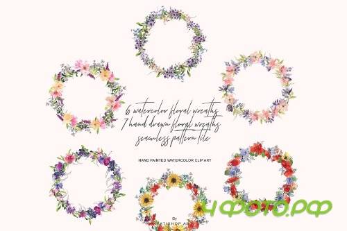 Watercolor & Hand Drawn Wreath Set - 3271546