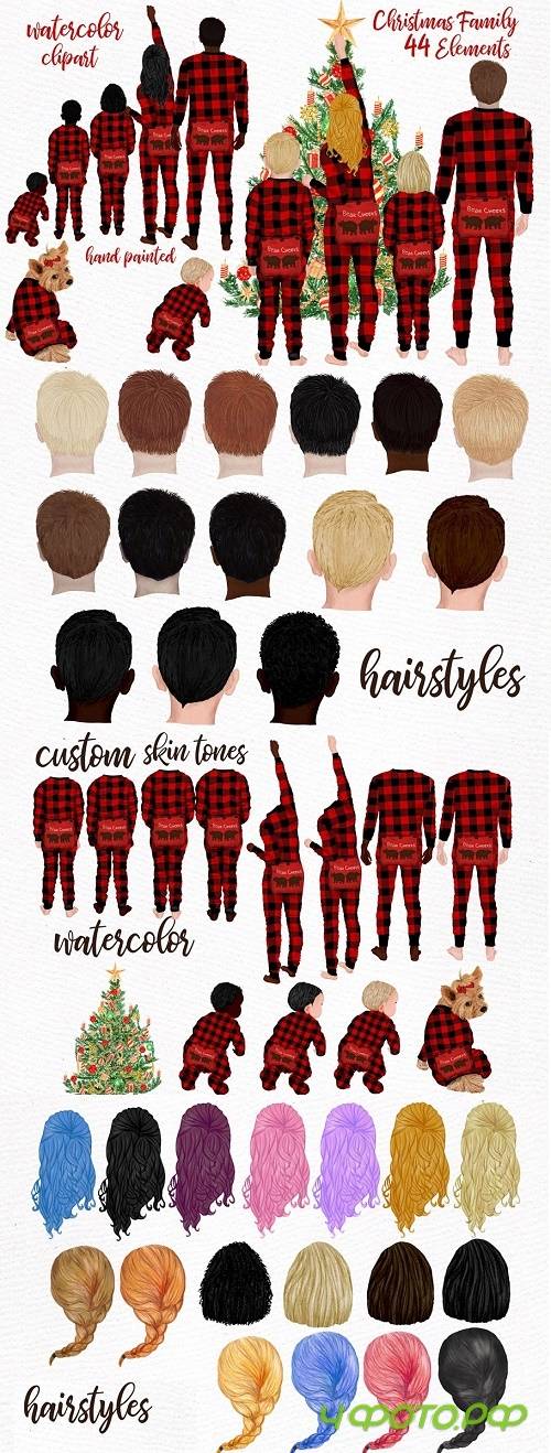 Watercolor Christmas Family Clipart - 3915359