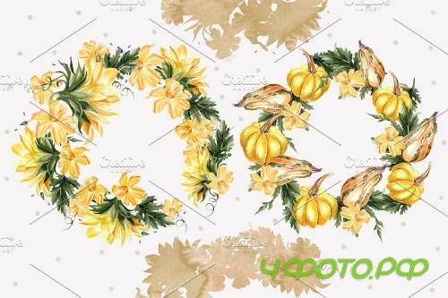 Watercolor Sunflower & Pumpkins - 3921210