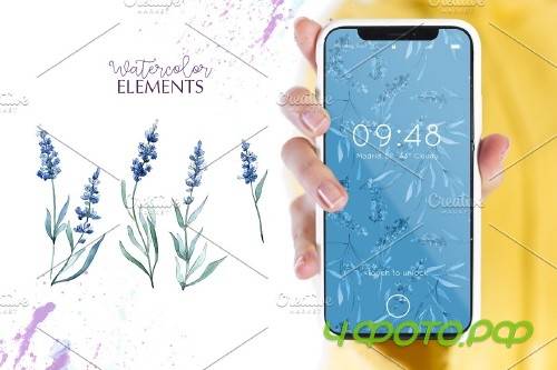 Watercolor Lavender. Violet PNG flor - 3923303
