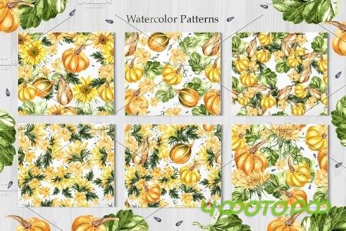 Watercolor Sunflower & Pumpkins - 3921210