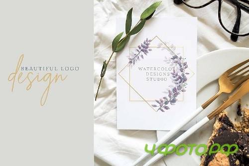 Watercolor Geometric Forest Leaves Frames - 288045
