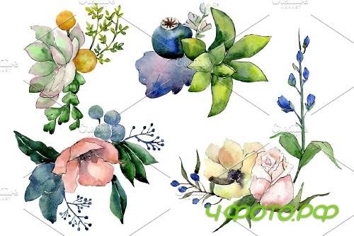 Bouquet of flowers Hugs watercolor - 3936273