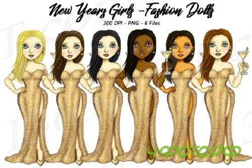 New Years Eve Clipart, Fashion Girls Illustrations, PNG - 210403