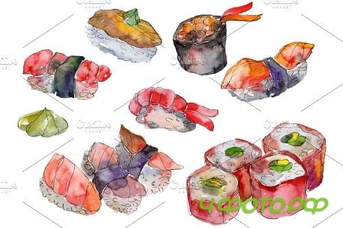 Sushi set Felix watercolor png - 3967706