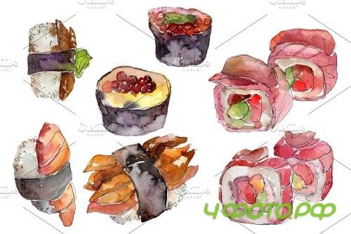 Japanese sushi watercolor png - 3967536