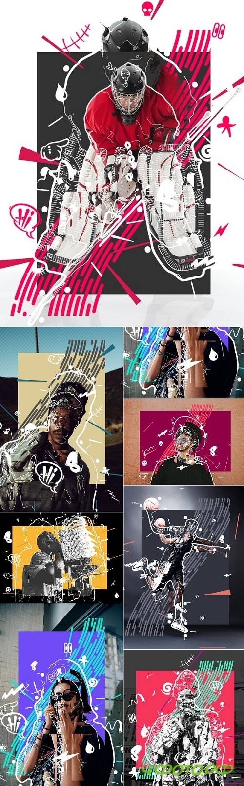 Scribble Doodle Collage Photoshop Action 24264552