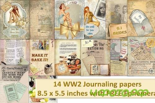12 Page WW2 Junk Journal Kit with FREE Ephemera Pack. CU - 259841