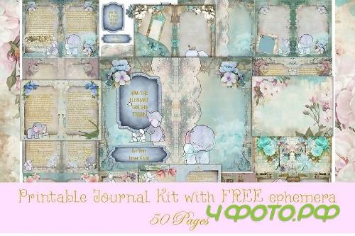 Printable Vintage Journal Kit Elephants 50 Pages Commercial - 270725