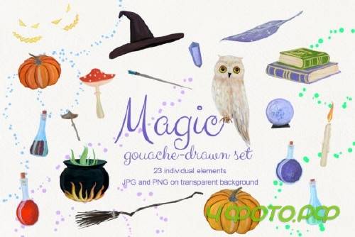 Magic Gouache Drawn Set Illustration Magic Gouache Drawn Set Illustration