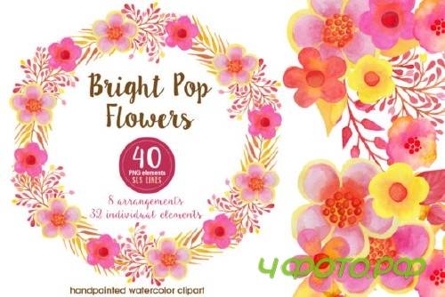 Pop Watercolor Flowers Pink & Orange Yellow - 852848