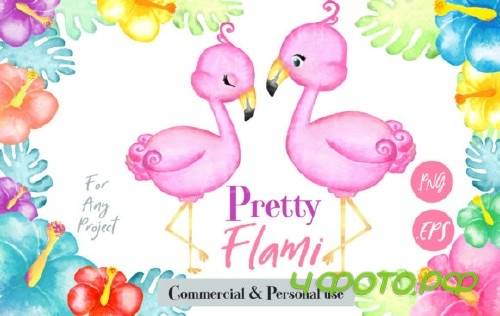 Flamingo Watercolor Clip Art