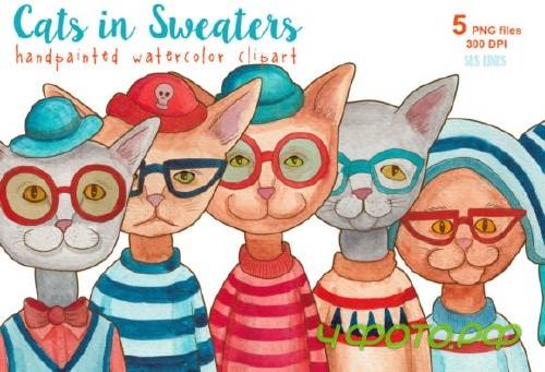 Cats in Sweaters Watercolor Clipart Set 696526