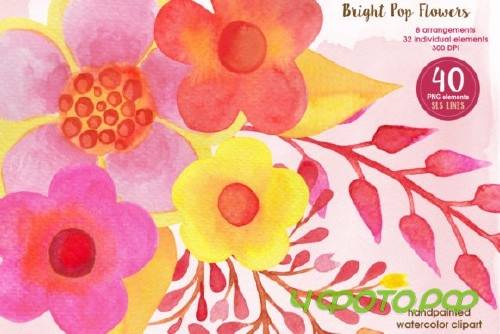 Pop Watercolor Flowers Pink & Orange Yellow - 852848