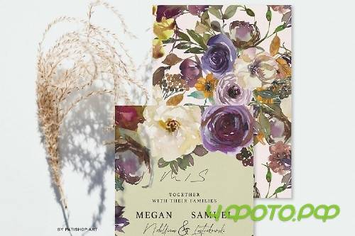 Watercolor Autumn Flowers Clipart & Patterns - 316052