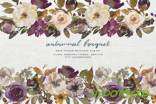 Watercolor Autumn Flowers Clipart & Patterns - 316052
