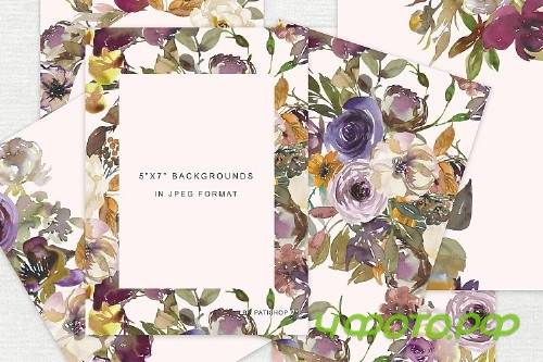 Watercolor Autumn Flowers Clipart & Patterns - 316052