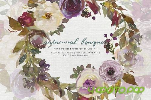 Watercolor Autumn Flowers Clipart & Patterns - 316052