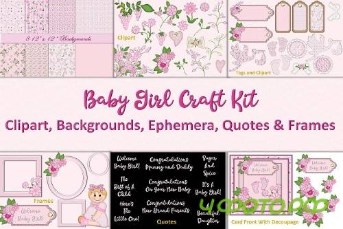 Baby Girl Clipart and Backgrounds Bundle - 324004