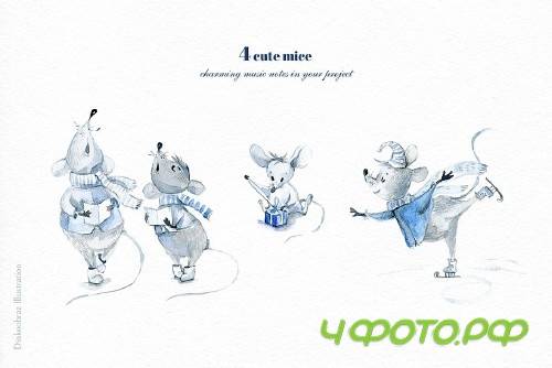 Snow Mice. Clipart set - 4066756