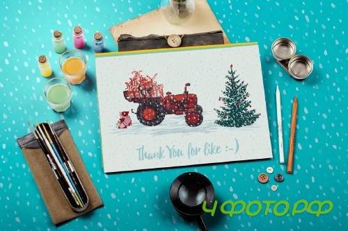 Set of Hand drawn Christmas tractors - 4062257
