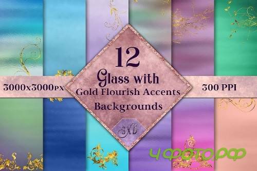 Glass with Gold Flourish Accents Backgrounds - 12 Images - 327309
