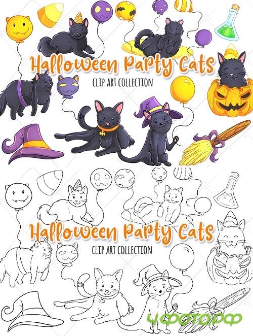 Halloween Party Cats Clip Art Collection and Digital Stamps - 346400 - 346401