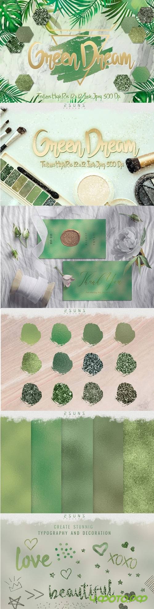 Green Dream digital papers textures, background, invitation - 345606