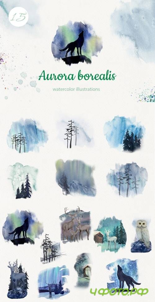 Set of Watercolor Winter Illustrations Set of Watercolor Winter Illustrations