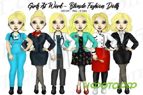 Girls at Work Career Fashion Clipart