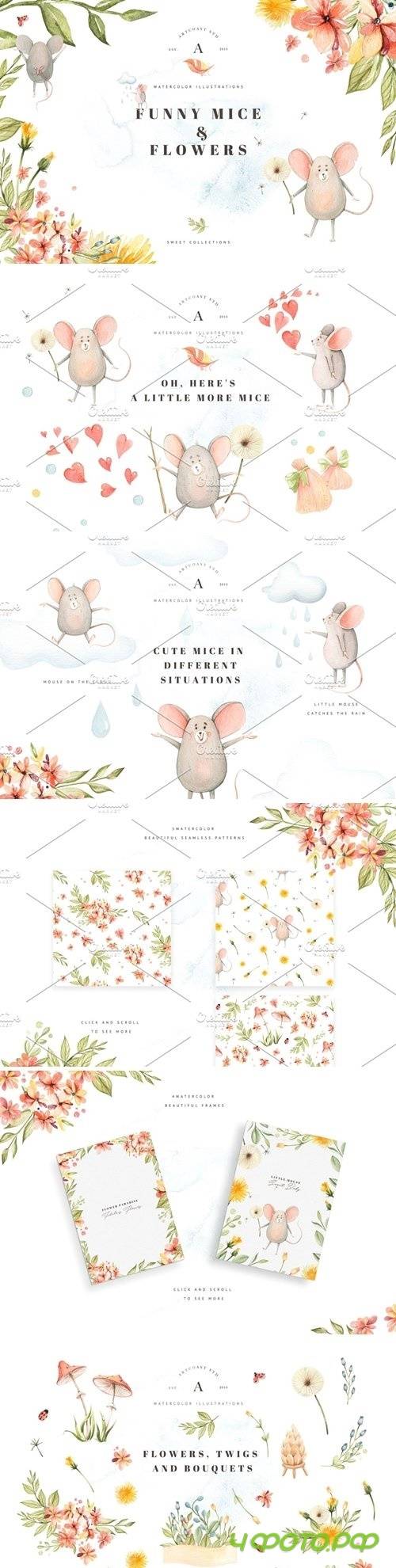 Funny Little Mice & Flowers 3774621