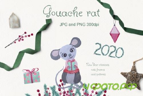 Gouache Rat Set Symbol of New Year