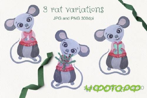 Gouache Rat Set Symbol of New Year