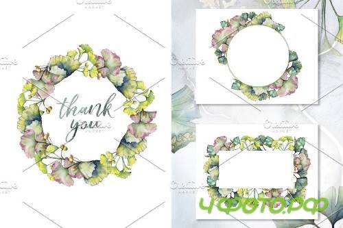 Green Ginkgo leaves Watercolor - 4119344