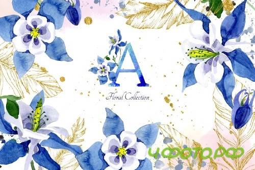 Watercolor flower Aquilegia blue - 4119295