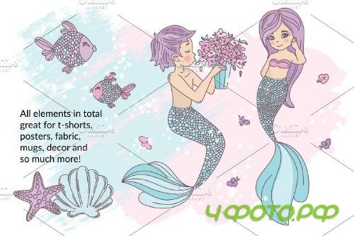 Mermaid in Love Illustration Set - 3383689