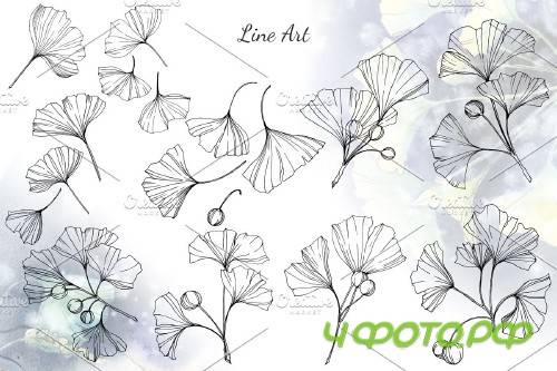 Green Ginkgo leaves Watercolor - 4119344