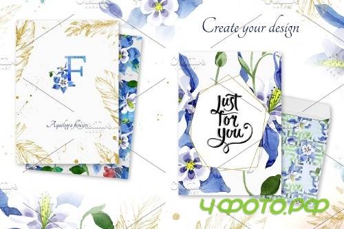 Watercolor flower Aquilegia blue - 4119295